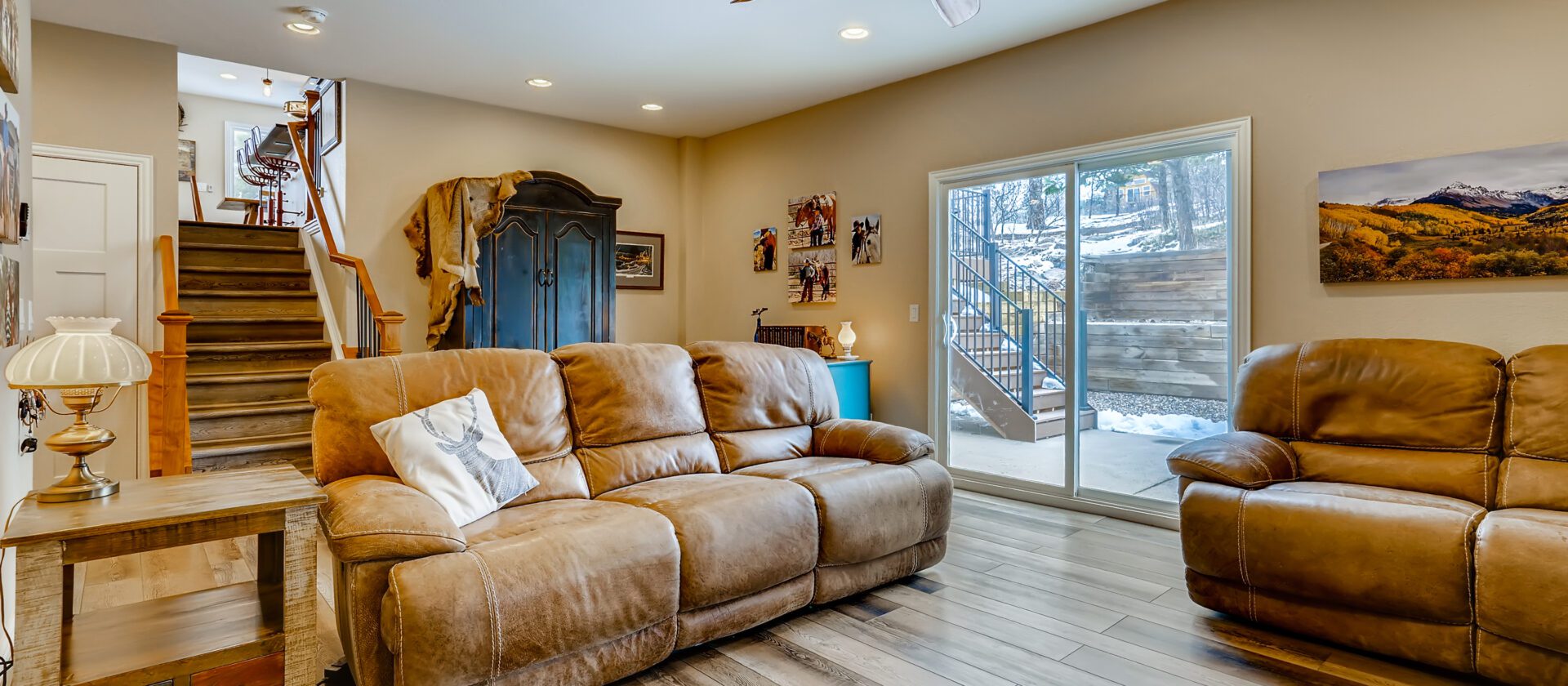 living room with staircase